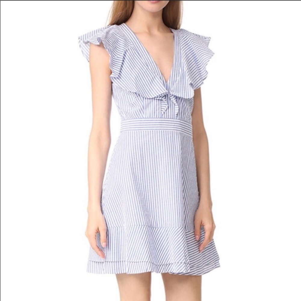 Wayf Blue & White Striped Ruffle Mini Dress